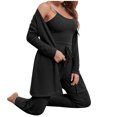 thumbnail image 3 of XZNGL Womens Home Wear Casual Solid Color Knitted Suspender Top, Pants, Robe, Pajamas, Three Piece Set, 3 of 7