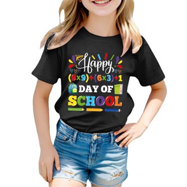 PMVFHDE Hauts Basiques pour Fille T-Shirts Mignons pour Fille Hauts pour Fille T-Shirt Robes pour Fille T-Shirts pour Filles Mode Enfant Décontracté Imprimé Col Rond Manches Courtes T-Shirt Haut Noir, 10-11 Ans