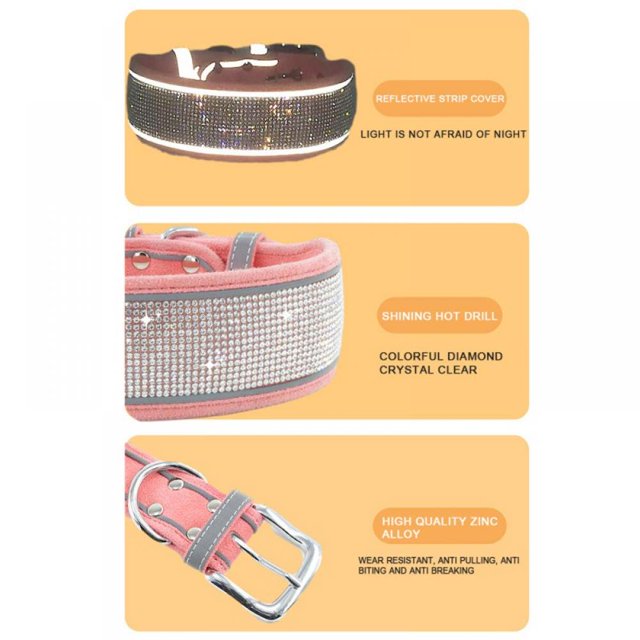 AMERTEER 2021 New Pet Reflective Collar Rhinestone Dog Collar Medium And Large Dogs Suede Reflective Dog Collar