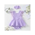 thumbnail image 2 of Faithtur Newborn Girl Romper Outfits, Sleeveless Lace Patchwork Solid Color Dress Style Romper + Cute Headband Set, 2 of 9