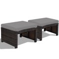 thumbnail image 1 of Gymax Ensemble de 2 Poufs Repose-Pieds en Rotin Mobilier de Patio avec Coussin Gris, 1 of 10