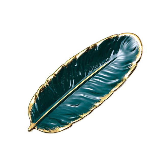 Leaf Plate Realistic Feather Tray Table Decoration Ceramic Jewelry Ring Trinket Dish Holder Decorative Serving