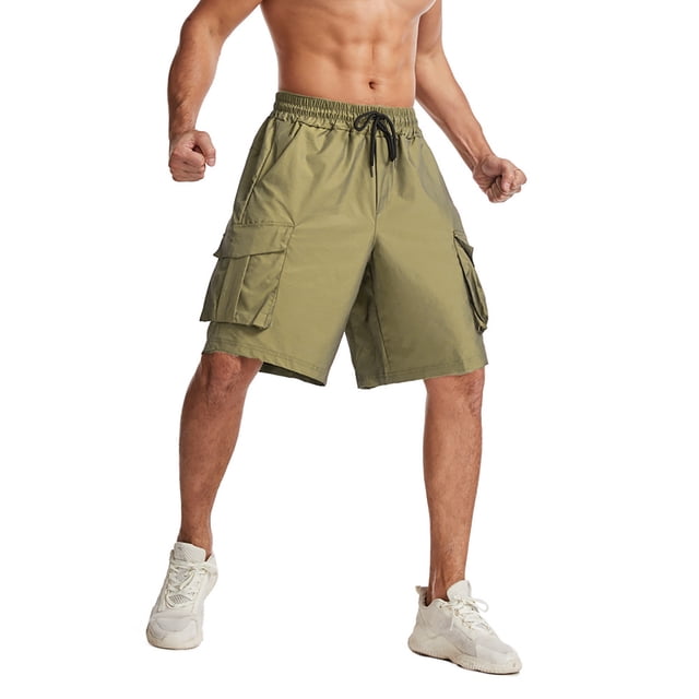 jsaierl Men's Drawstring Cargo Shorts Multi-Pocket Workwear Shorts Loose Fit Jogging Athletic Five-Inch Pants