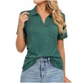 thumbnail image 2 of Meichang Polos de Base pour Femmes Été Blouse à Col en V Chic Décontractée Manches Courtes Hauts Confortables Légers T-Shirts à Col avec Poches, 2 of 8