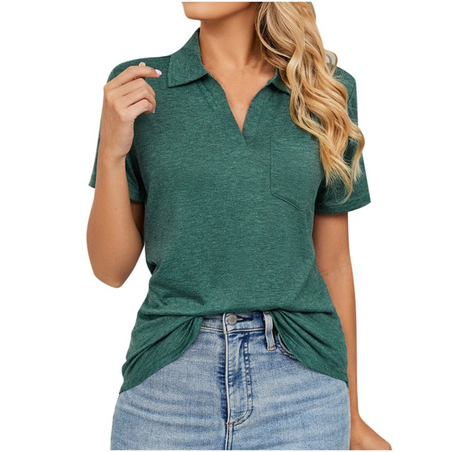 Birdeem T-Shirt à Manches Courtes Uni Col Mode pour Femmes Blouse Ample