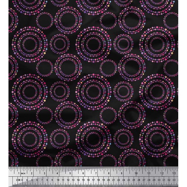 Soimoi Black polyester Crepe Fabric Dots & Circle Geometric Decor Fabric Printed Yard 42 Inch Wide