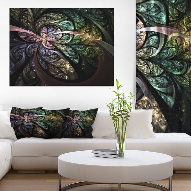Brown Blue Fractal Flower Digital Art - Floral Canvas Art Print