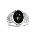 thumbnail image 1 of RYLOS Men's Rings 14K White Gold Nugget Ring with Cabochon Gemstone & Diamonds Black Star Sapphire Rings For Men Size 9, 1 of 7