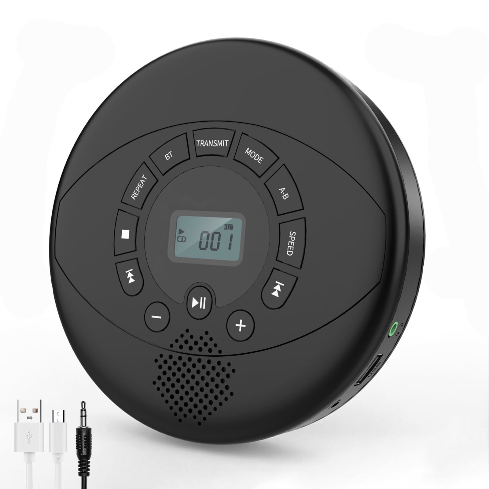 Portable CD Player, Rechargeable Discman, Walkman CD Player with Speaker, Headphones, CD-R, MP3 USB Playable, Anti Skip CD Player for Car, Suitable for Personal Users or