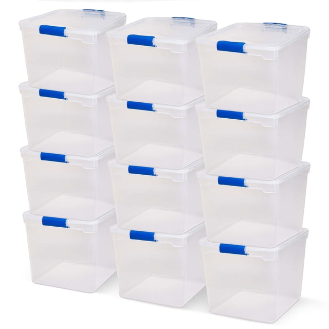 Homz Contenants de Rangement Empilables en Plastique Transparent Robustes de 31 Pintes, Lot de 12