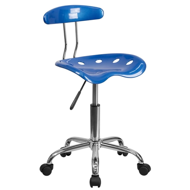 Vibrant Bright Blue and Chrome Swivel Task Chair with Tractor Seat