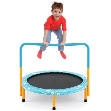 Costway Trampoline pour Enfants de 36 Pouces avec Main Courante Entièrement Couverte et Coussinet Intérieur Extérieur Bleu Pâle