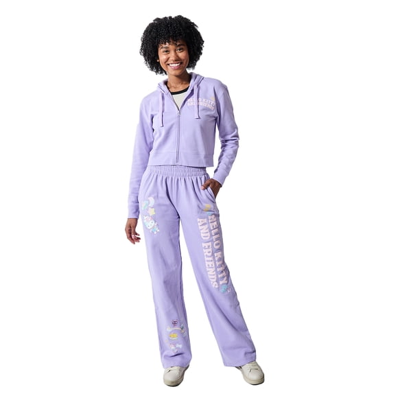 Hello Kitty & Friends Circus Character Art Women’s 2-Pack Lavender Long Sleeve Crop Hoodie & Joggers Combo Set-Small