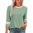 thumbnail image 2 of Olyvenn Chemises pour Femmes à Manches 3/4 Été à Blocs de Couleur Plissées Hauts Décontractés Amples Décontractés Col Ras du Cou Tenues Mode Vêtements Vert G, 2 of 5