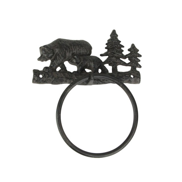 Ours Noir Rustique en Fonte de Mère et d'Ourson Anneau de Serviette