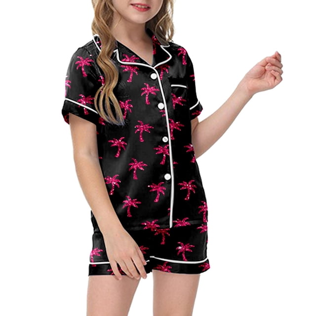 Luvoko Ensemble de Pyjama 2 Pcs pour Enfants Imprimé Graphique Chemise à Manches Courtes Boutonnée Shorts Pyjama