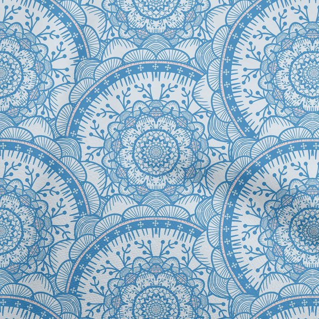 oneOone Rayon Medium Blue Fabric Asian Block Mandala Sewing Craft Projects Fabric Prints By Yard 56 Inch Wide