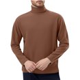 thumbnail image 1 of Plain Tshirts for Men Men's Winter Solid Color Medium High Neck Designlong Sleeved Round Neck Top Coffee L, 1 of 7