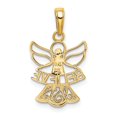 thumbnail image 3 of 14K Yellow Gold White Rhodium Polished Concave BELIEVE Angel Pendant, 3 of 4
