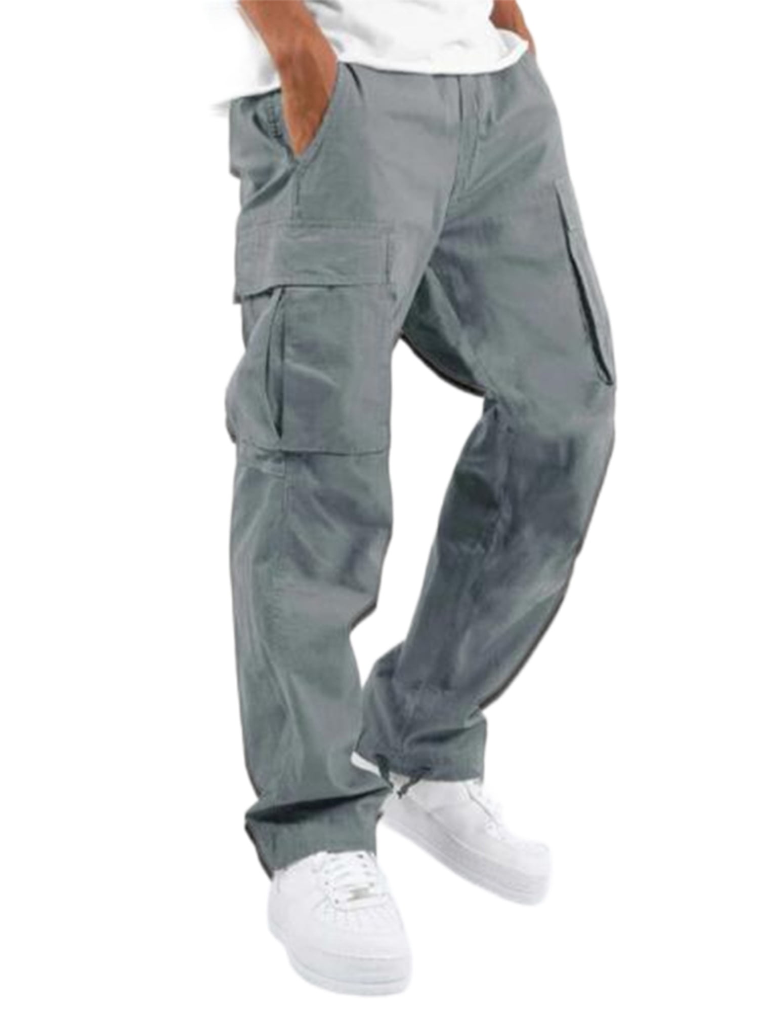 LUXUR Pantalon Cargo de Sport Décontracté pour Homme à Cordon Gris 5TG