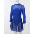 thumbnail image 2 of Sxiwei Kids Girls Long Sleeve Mesh Splice Figure Skating Dress with Rhinestone Keyhole Back Gymnastic Royal Blue 12, 2 of 6
