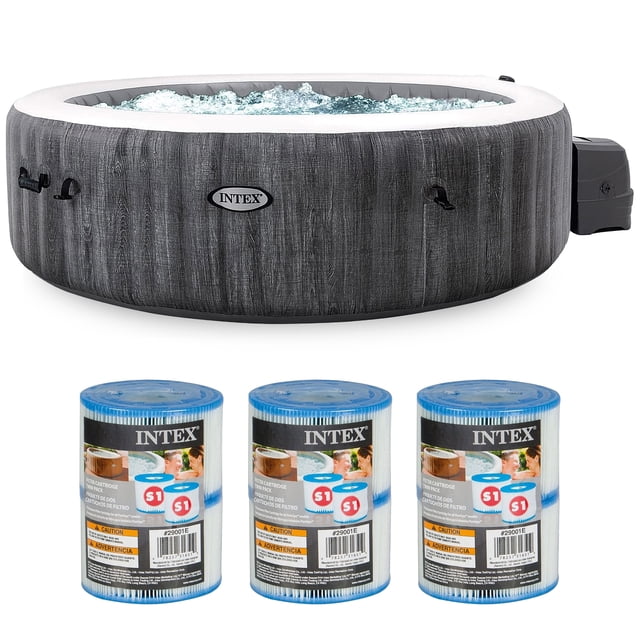 Intex PureSpa Plus Spa à Jets à Bulles Gonflable et Filtres de Rechange (Lot de 8)