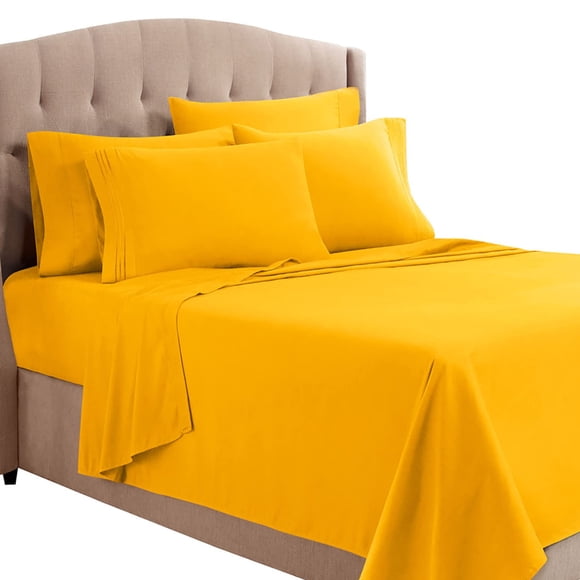 Clara Clark Full Sheets 6 Piece Set - Hotel Luxury Sheets for Full Size Bed Super Soft Bedding Sheets & Pillowcases Full Size Sheets Yellow