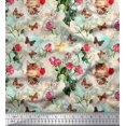 thumbnail image 1 of Soimoi Gray Modal Satin Fabric Cat,Insect & Rose Buds Flower Decor Fabric Printed BTY 42 Inch Wide, 1 of 3