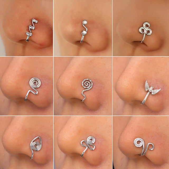 Manchette de Nez Sans Perçage Faux Anneaux de Nez Anneau Faux Piercings Pince Réglable sur Manchette de Nez pour Femmes Hommes
