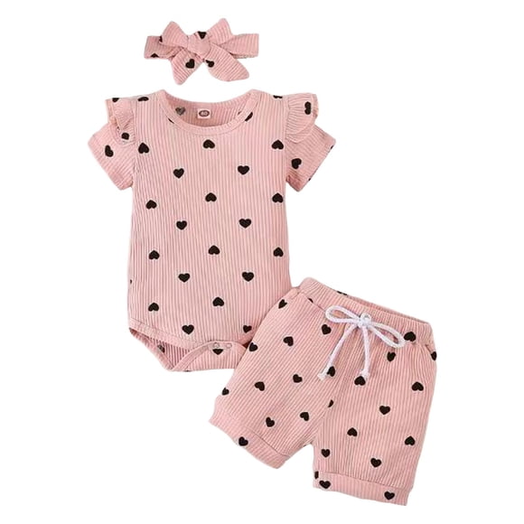 Splozh Preemie Baby Clothes Baby Girl Clothes Outfits Romper Pants Cute Bow Headband Hat Sets for Baby Girls Pink,0-3 Months