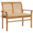 thumbnail image 1 of vidaXL Garden Bench with Beige Cushion 112 cm Solid Teak Wood, 1 of 5