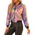 thumbnail image 1 of INSPIRE CHIC Women's Sequin Jacket Zipper Closure Hidden Pockets Bomber Jacket S Multicolor, 1 of 6