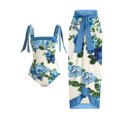 thumbnail image 1 of Maillot de Bain une Pièce pour Femmes avec Jupe de Plage Paréo Imprimé Floral Rétro Ensemble Bikini Deux Pièces, 1 of 4
