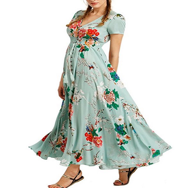 MesaSe Flower Print V-Neck Short/ Half Sleeve Bohemian Dress One-Piece