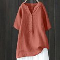 thumbnail image 2 of AherBiu Plus Size Tops for Women Cotton Linen Half Button Notch V Neck Oversized Summer Tops Shirt Blouse, 2 of 3