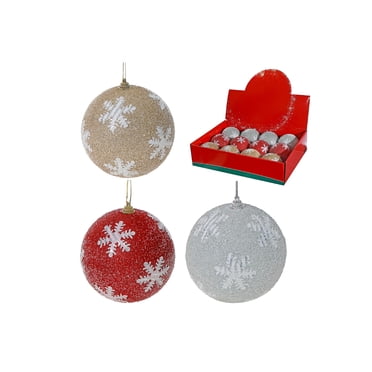 Glitter Snowflake Ball Ornament (Asstd) (12/Disp) - Set of 12