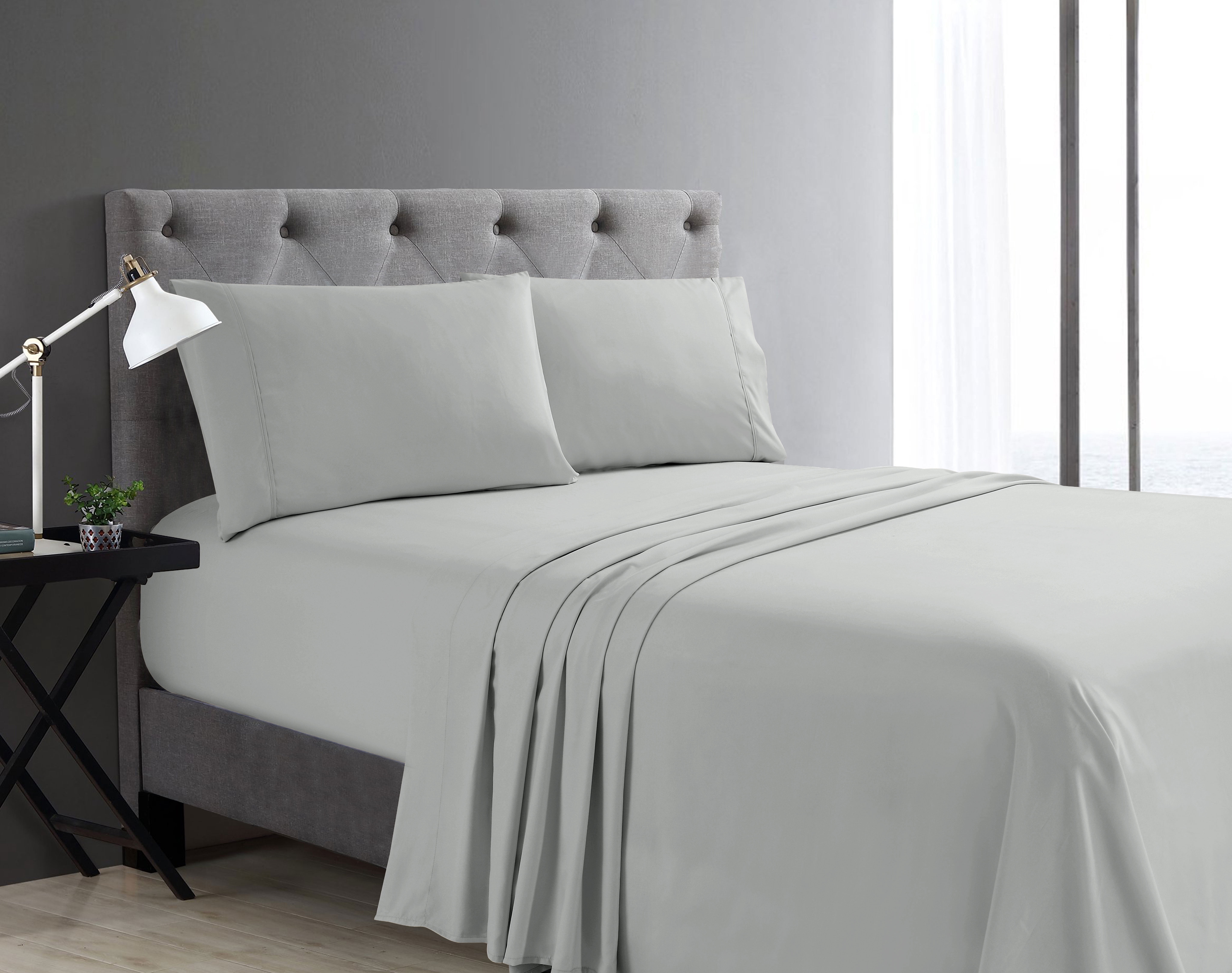 Swift Home Basic 3-Piece Twin Size Sheet Set, Ultra Soft, Deep Pocket, Easy Care Bedding Set, Light Gray