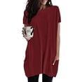 thumbnail image 1 of Pxiakgy T-Shirts pour Femmes Été Décontracté Uni Ample Pull Col Rond Manches Courtes Tunique avec Poches T-Shirts Femmes + m, 1 of 6