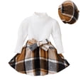 thumbnail image 1 of Penkiiy Ensemble Jupe Plissée 3 Pcs pour Tout-Petites Filles Tenue d'Automne Hiver pour Filles Robe Douillette Ensemble de Vêtements avec Béret 3-4 Ans Blanc, 1 of 9