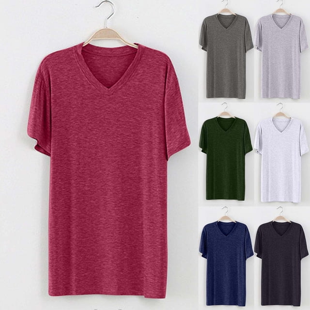JDQJBZ Mens Solid Color V Neck Short Sleeve Sleepshirt Casual Pajama Top