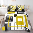 thumbnail image 1 of YST Abstract Geometry 7 Piece Bed In A Bag Geometric Square Striped Bedding Set Black White Yellow Grey Comforter Set For Kids Adults,Modern Simple Bedding Comforter Set Full Size, 1 of 5