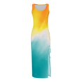 thumbnail image 4 of Robes d'Été pour les Femmes à la Mode Sans Manches Taille Haute Boho Cordon Côtelé Robe Longue Froissée Haute Fente Robe Maxi, 4 of 5