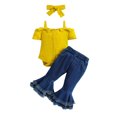 thumbnail image 1 of Yuyuzo Newborn Baby Girl Clothes Set Ribbed Knit Button down Romper Flare Jeans Infant Outfits with Headband, 1 of 7