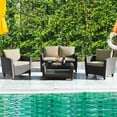 thumbnail image 4 of Costway 4PCS Patio Rattan Furniture Set Solid Wood Leg Cushioned Sofa Garden Lawn, 4 of 9