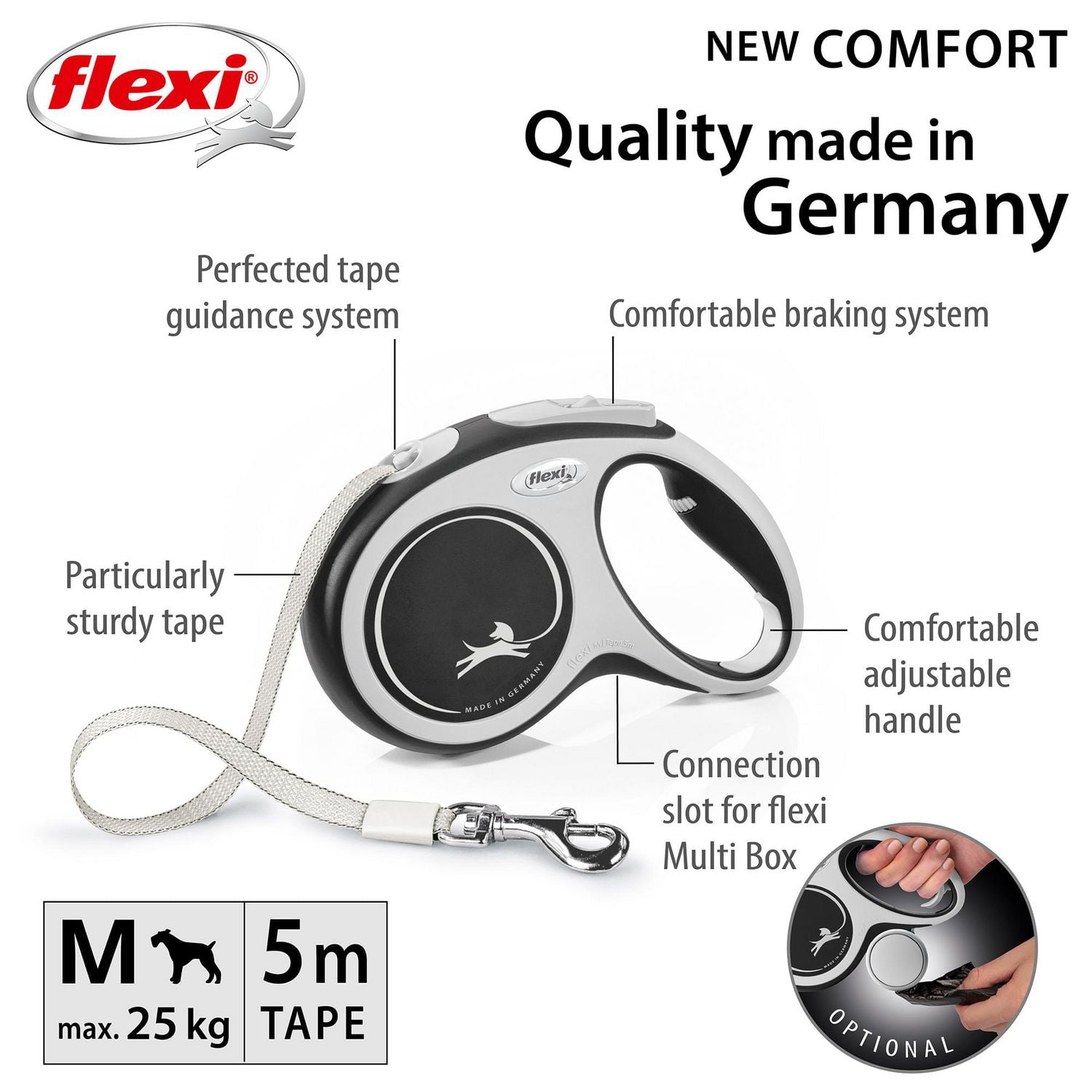 Flexi New Comfort Laisse à Ruban Rétractable pour Chien