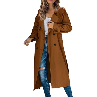 Baberdicy Lady Trench Coat Women's Trench Coat Long Double Breasted Fall Fashion 2023 Classic Lapel Slim Overcoat Outerwear with Belt Trenchcoat Women's Brown