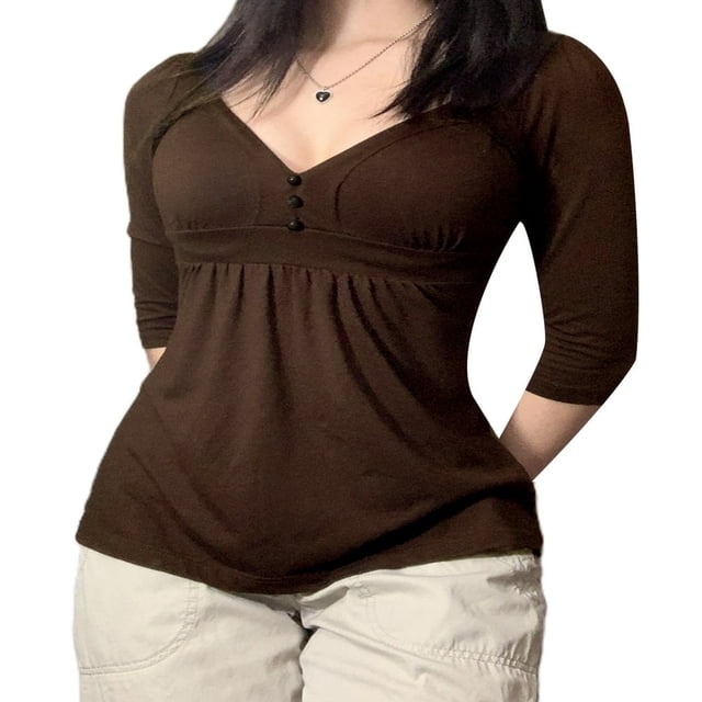 Chemise Femme Couleur Unie Manches Coudées Ourlet Ample