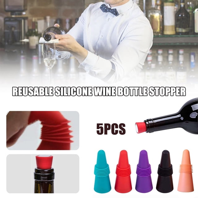 Meitianfacai Multicolore 5 Pcs Bouchons de Vin Bouchon de Bouteille pour Bouteilles de Vin, Outil de Bar Réutilisable Bouchon de Bouteille de Vin en Silicone Bouchon de Boisson Bouchon de Bouteille de Vin