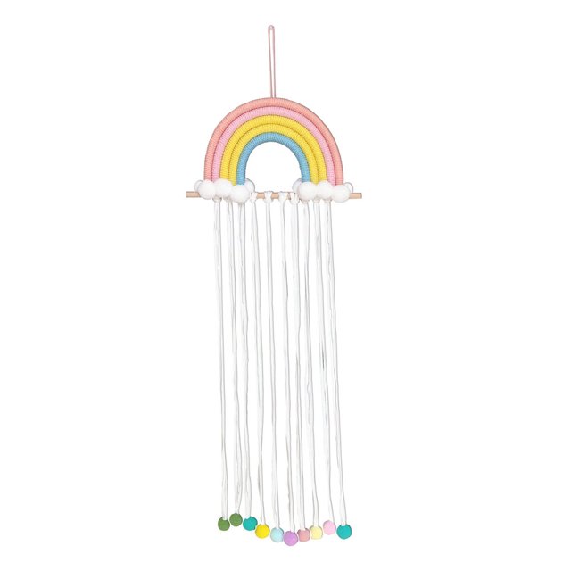 AMERTEER Hair Bow Holder Woven Space-saving Cotton Rope Rainbow Design Hair Accessories Organizer for Nursery Room