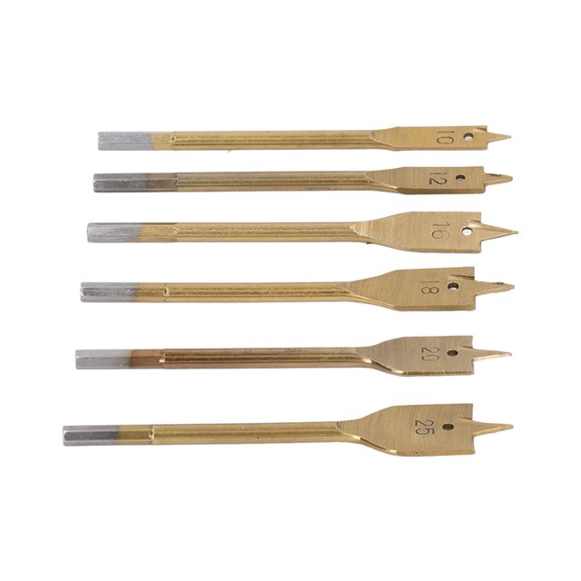 Flat Drill Bits Set, Durable Hex Shank Incisive Precise Positioning Spade Wood Drill Bit 6PCS For Woodworking For Carpenter Silver,Golden